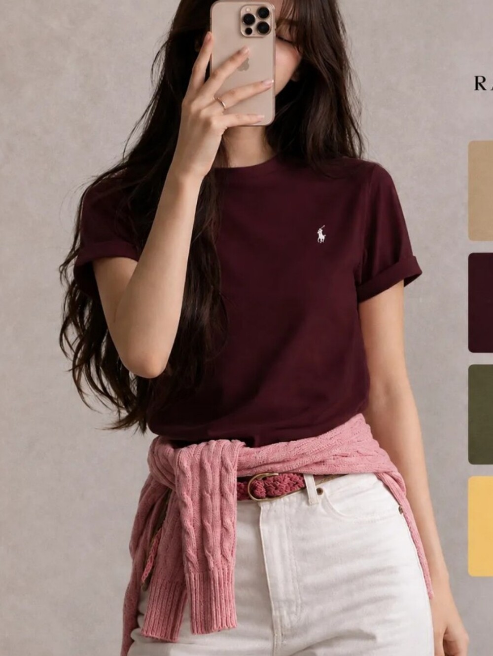 Polo by Ralph Lauren Women's Short Sleeve Crew Tee - Wine. SIZE L